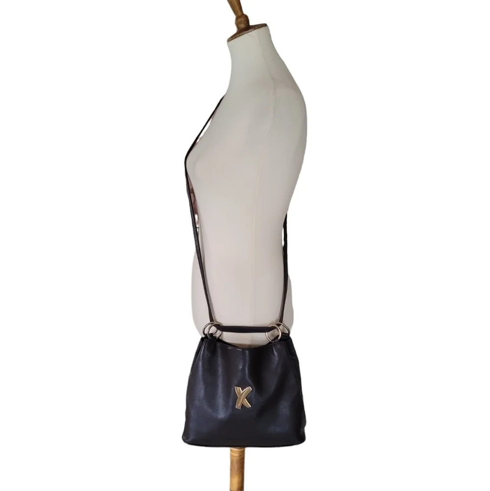 Paloma Picasso‎ Vintage Chocolate Brown Gold Logo Crossbody Shoulder Bag